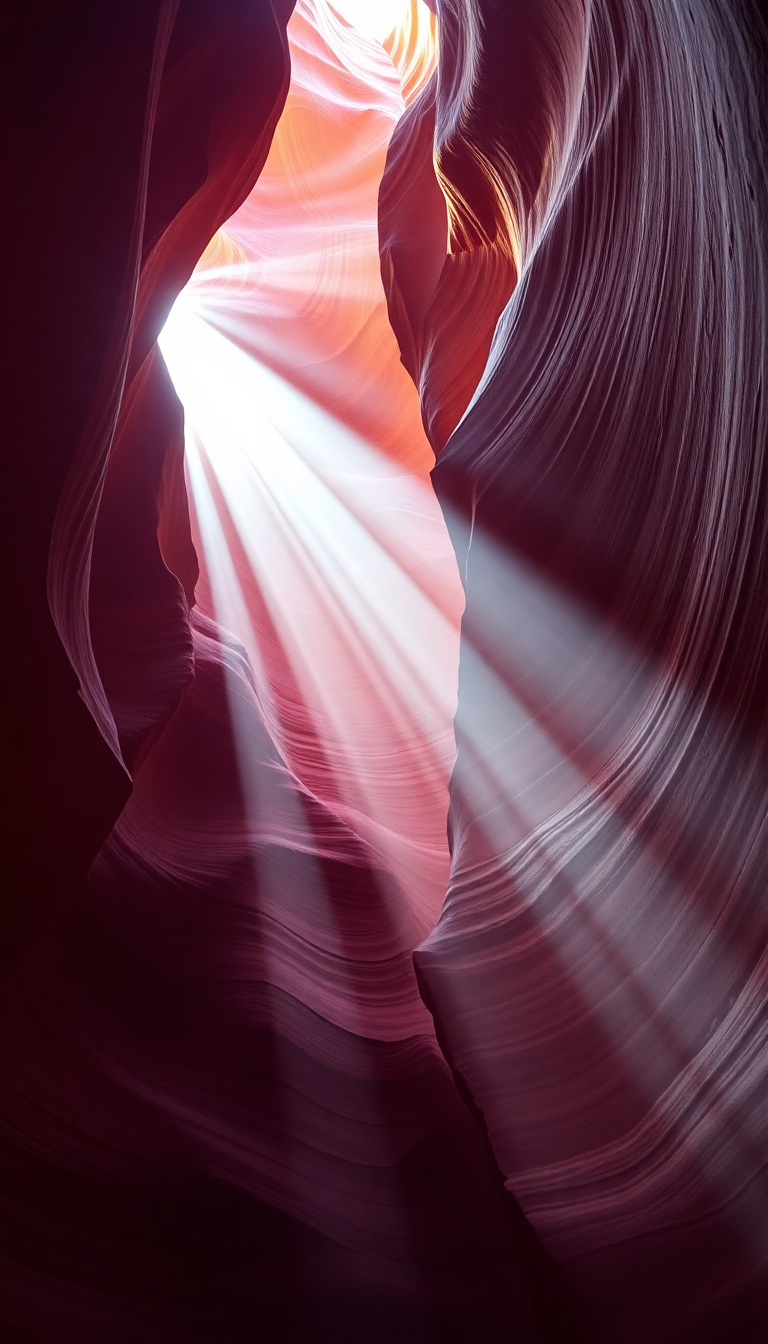 Slot Canyon Light Beam Hitting Photorealistic Wallpaper