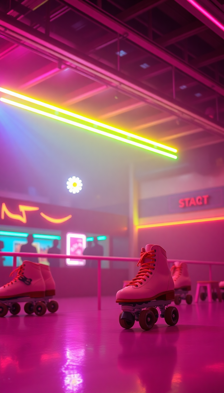 Roller Skating Rink 80s Neon Photorealistic Wallpaper
