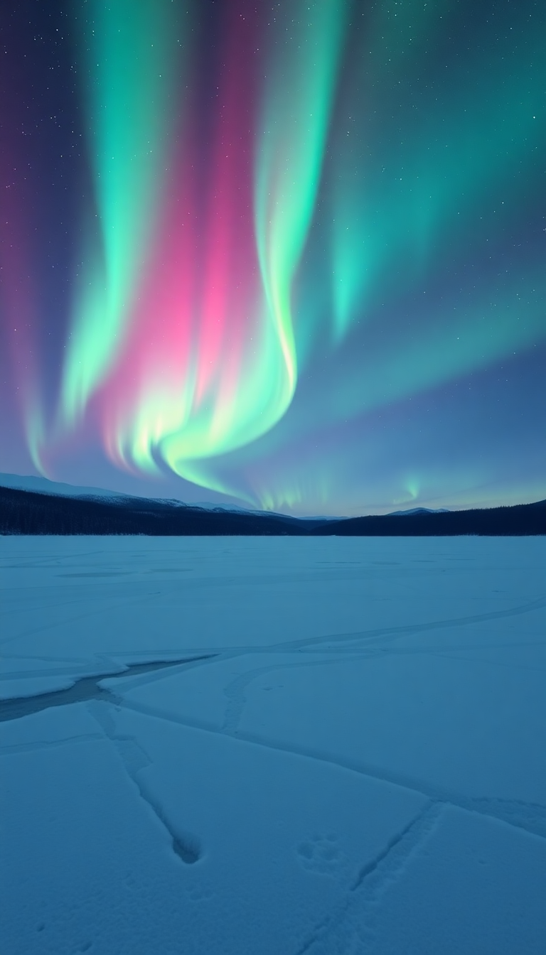 Winter Northern Lights Over Frozen Photorealistic Wallpaper