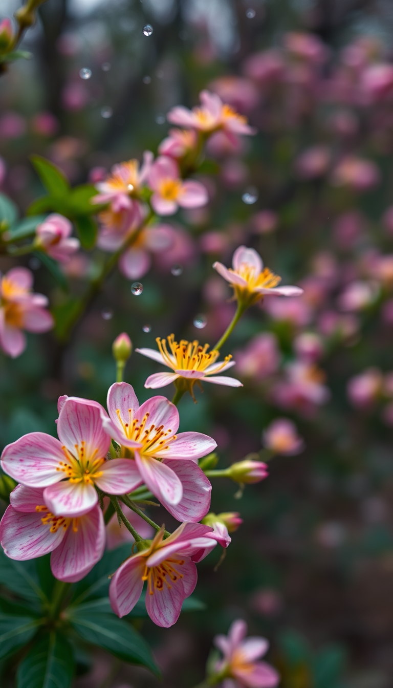 Spring Rain Flower Blooming Time Aesthetic Wallpaper