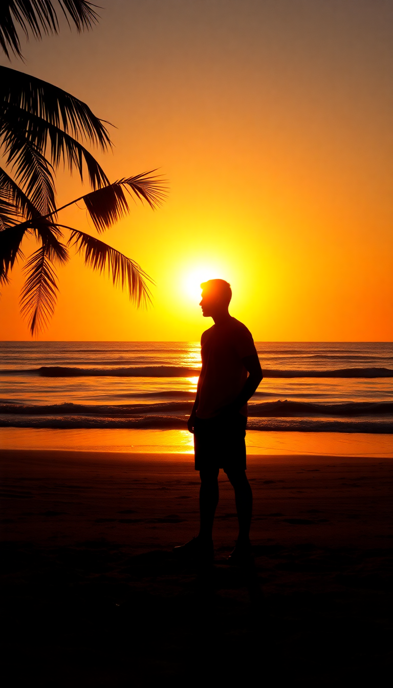Beach Sunset Golden Hour Silhouette Photorealistic Wallpaper