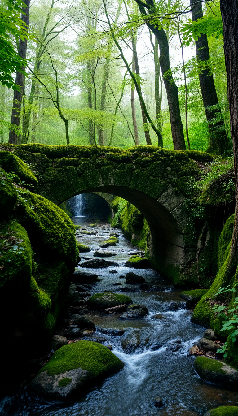 Moss Covered Ancient Stone Bridge Aesthetic Wallpaper