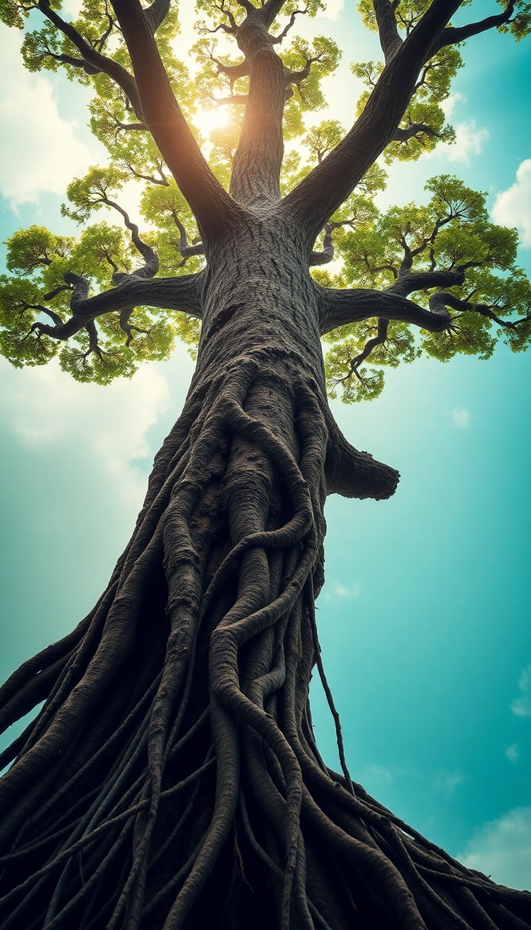 Tree Growing Upside Down Roots Digital art Wallpaper