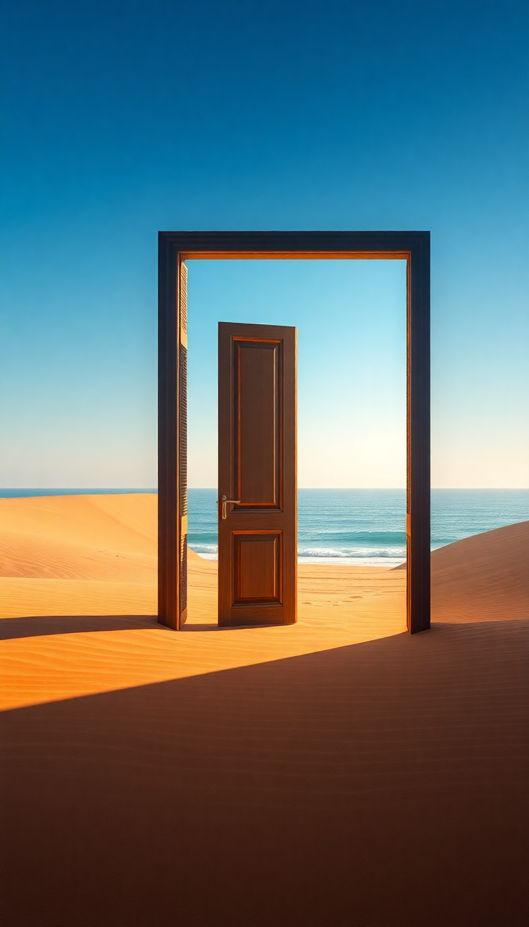 Door Standing Alone In Desert Digital art Wallpaper
