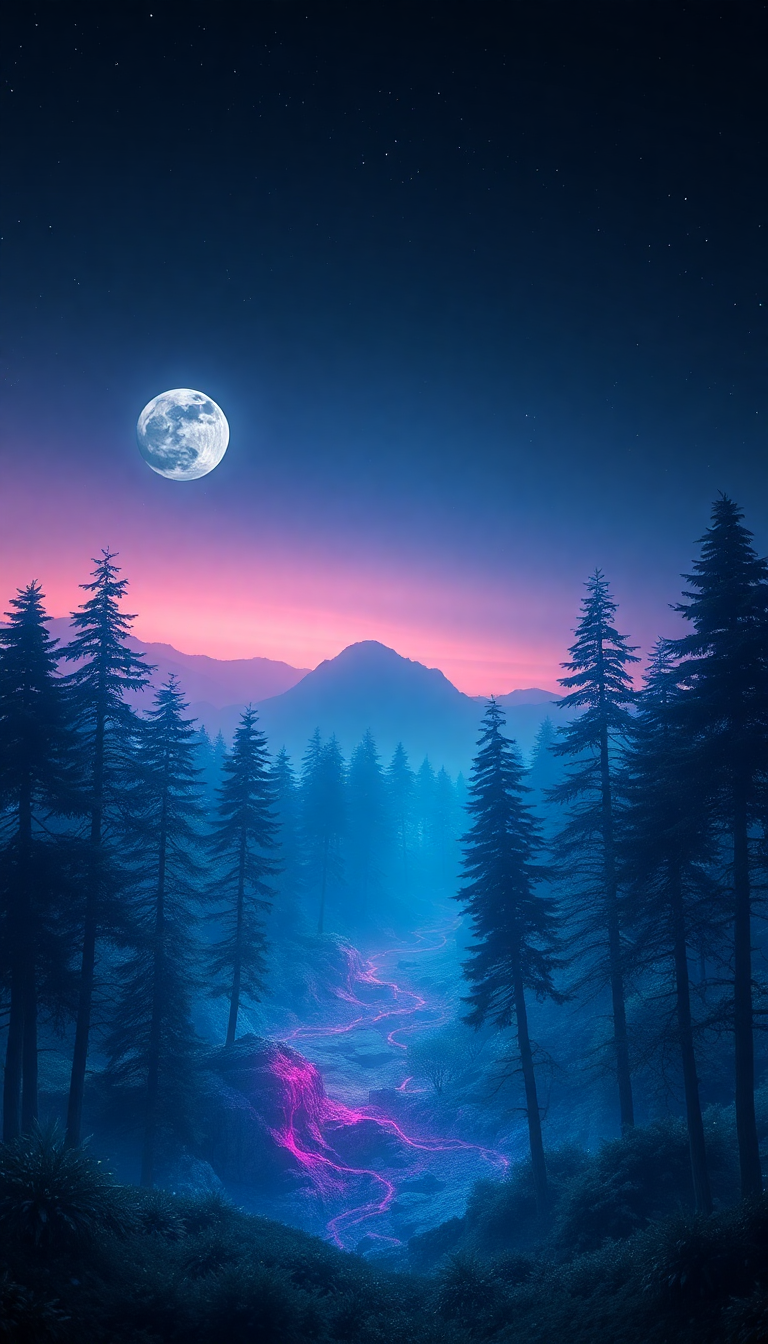 Bioluminescent Alien Forest On Distant Digital art Wallpaper