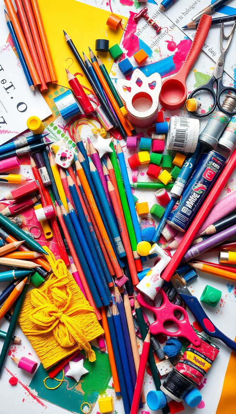 Art Supplies Scattered Creative Mess Photorealistic Wallpaper
