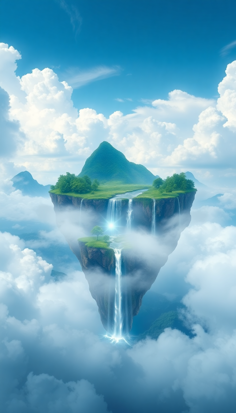 Floating Islands Waterfalls Flowing Into Digital art Wallpaper