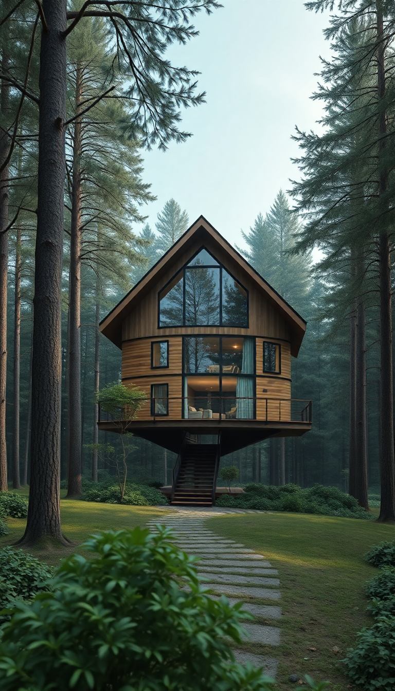Treehouse Luxury Modern Design Forest Photorealistic Wallpaper