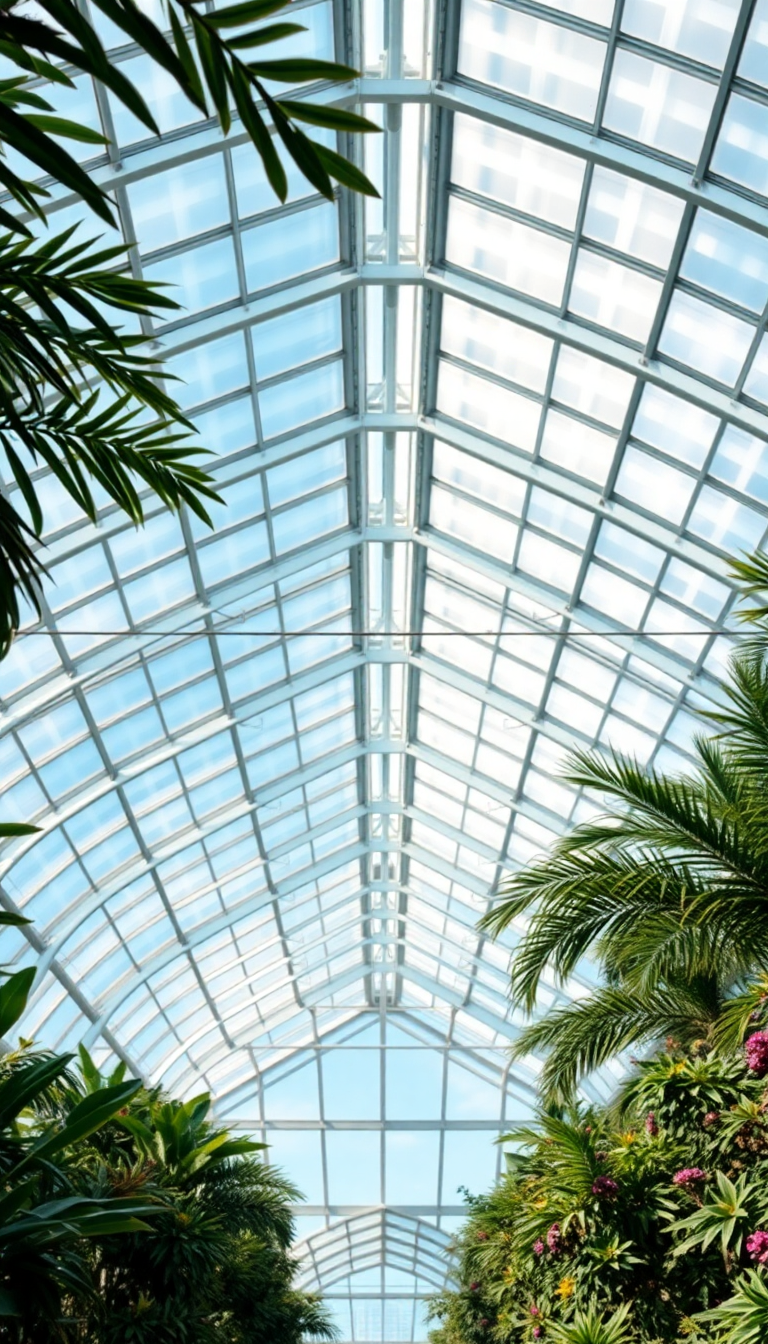 Greenhouse Interior Botanical Garden Glass Photorealistic Wallpaper