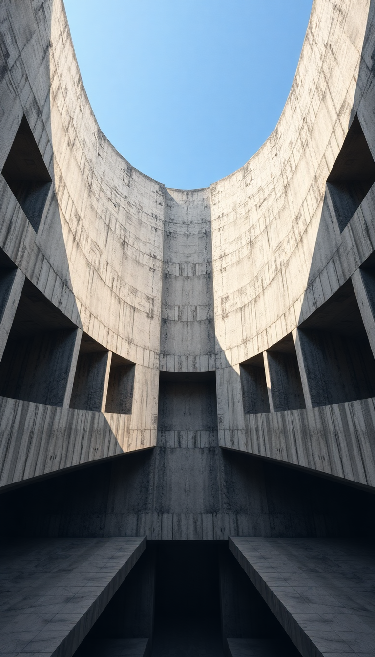 Brutalist Architecture Concrete Geometric Shadows Photorealistic Wallpaper