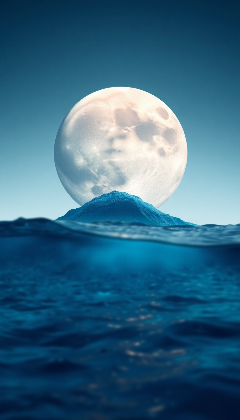 Giant Moon Touching Ocean Surface Digital art Wallpaper