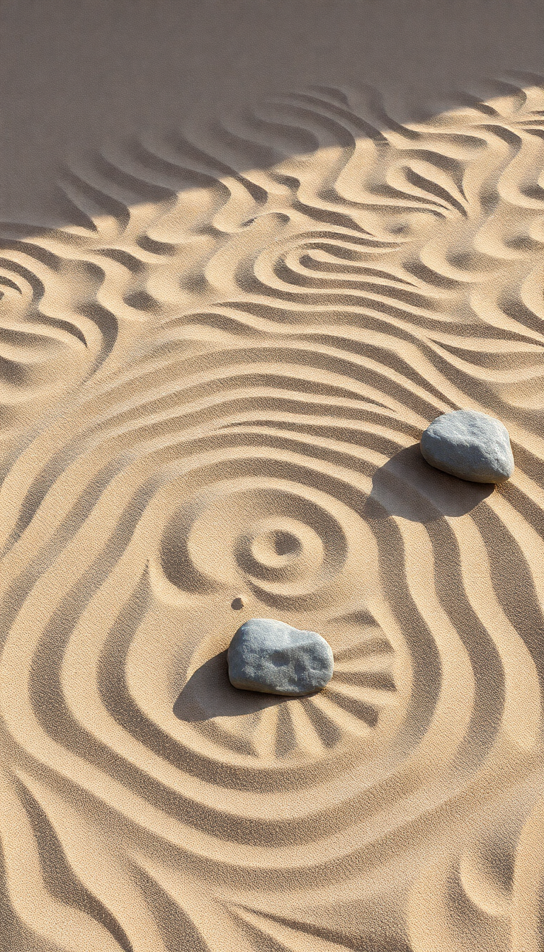 Zen Rock Garden Raked Sand Photorealistic Wallpaper