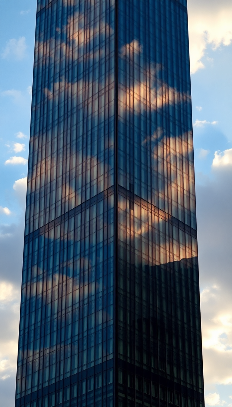 Glass Skyscraper Reflections Clouds Warped Photorealistic Wallpaper