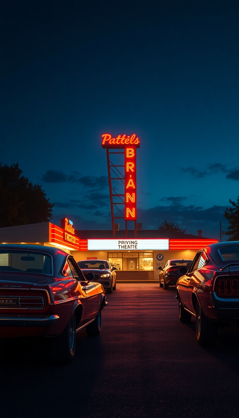 Drive-in Movie Theater Night Classic Photorealistic Wallpaper