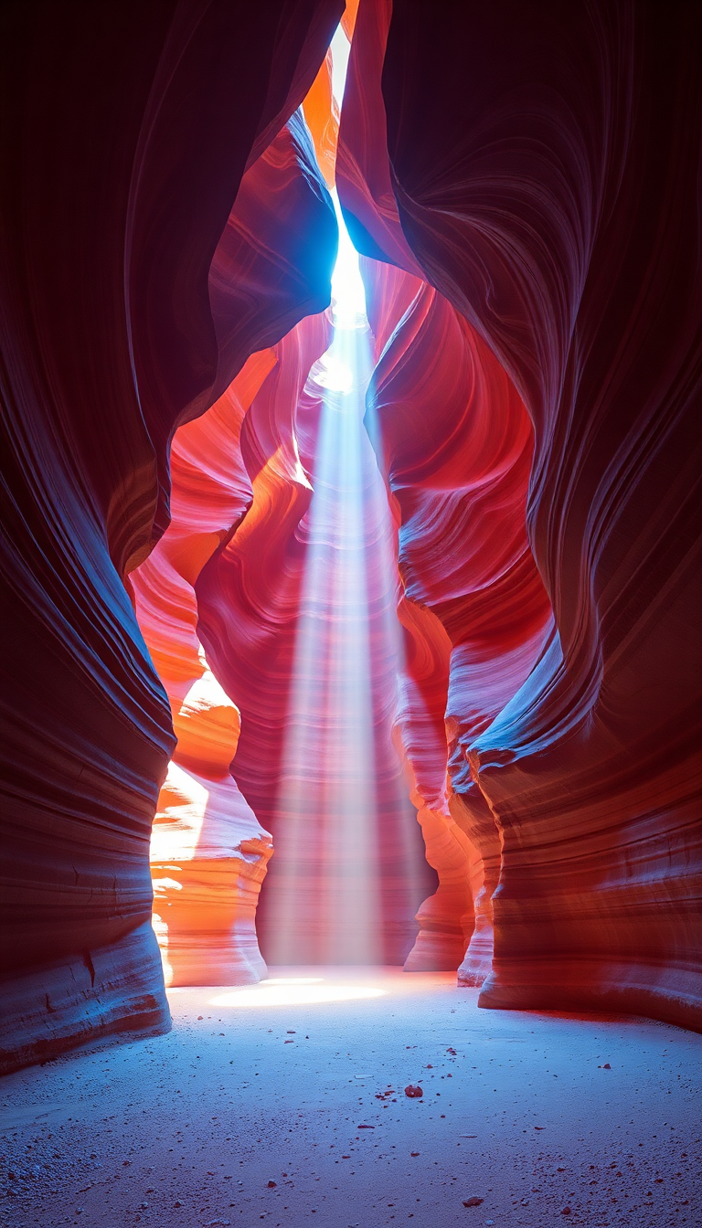 Slot Canyon Light Beam Hitting Photorealistic Wallpaper