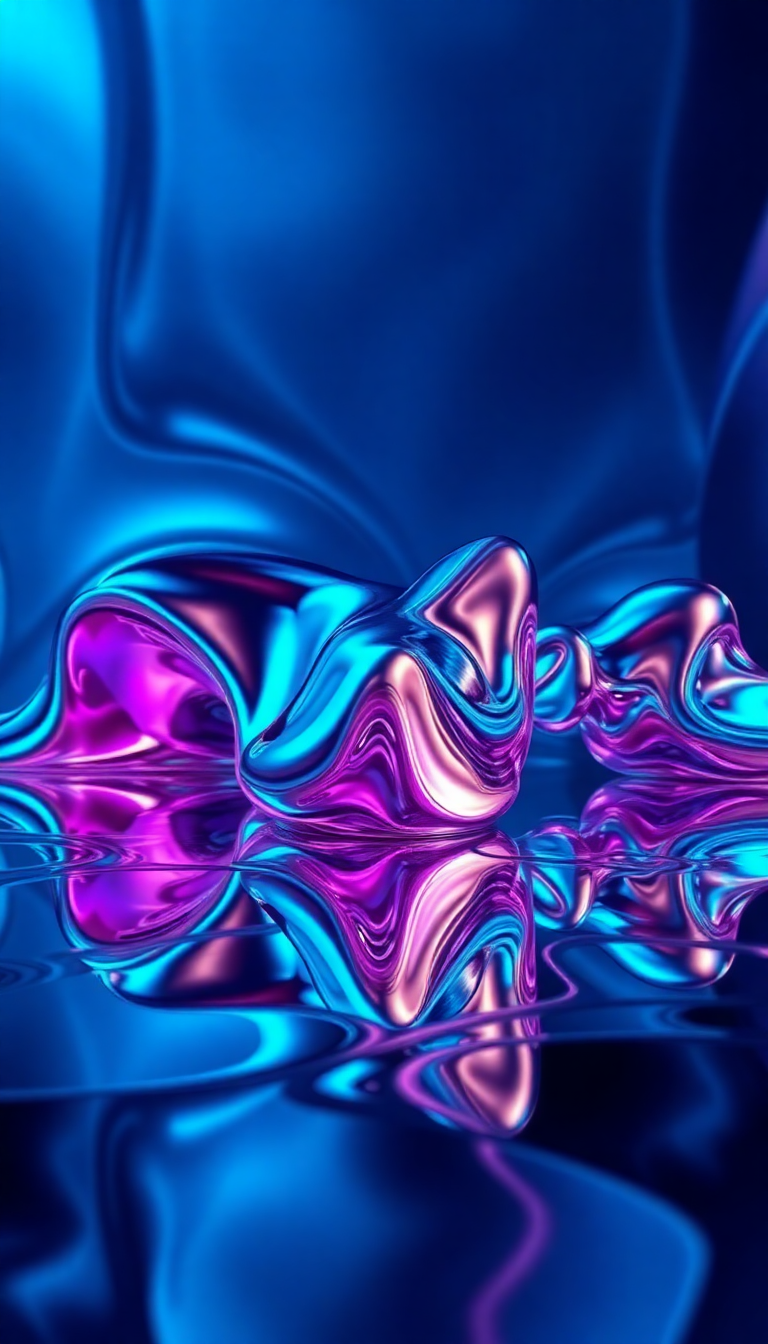 Liquid Chrome Morphing Shapes Reflective Digital art Wallpaper