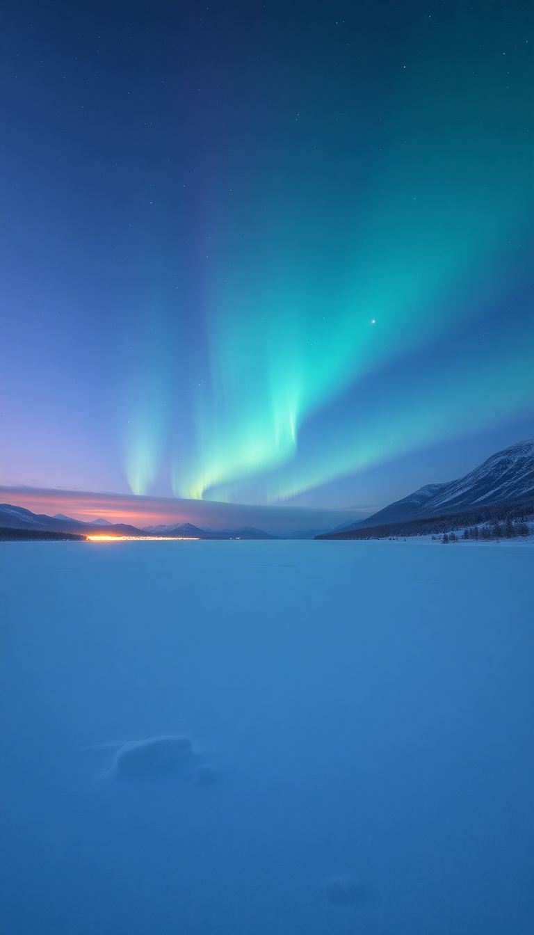 Winter Northern Lights Over Frozen Photorealistic Wallpaper