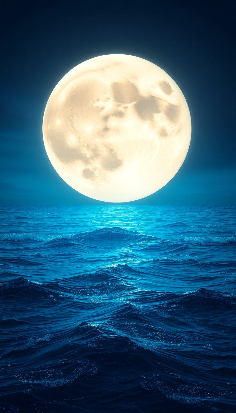 Giant Moon Touching Ocean Surface Digital art Wallpaper
