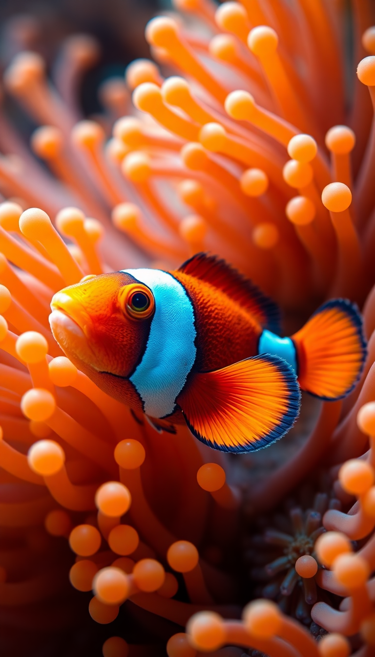 Anemone And Clownfish Macro Vibrant Photorealistic Wallpaper