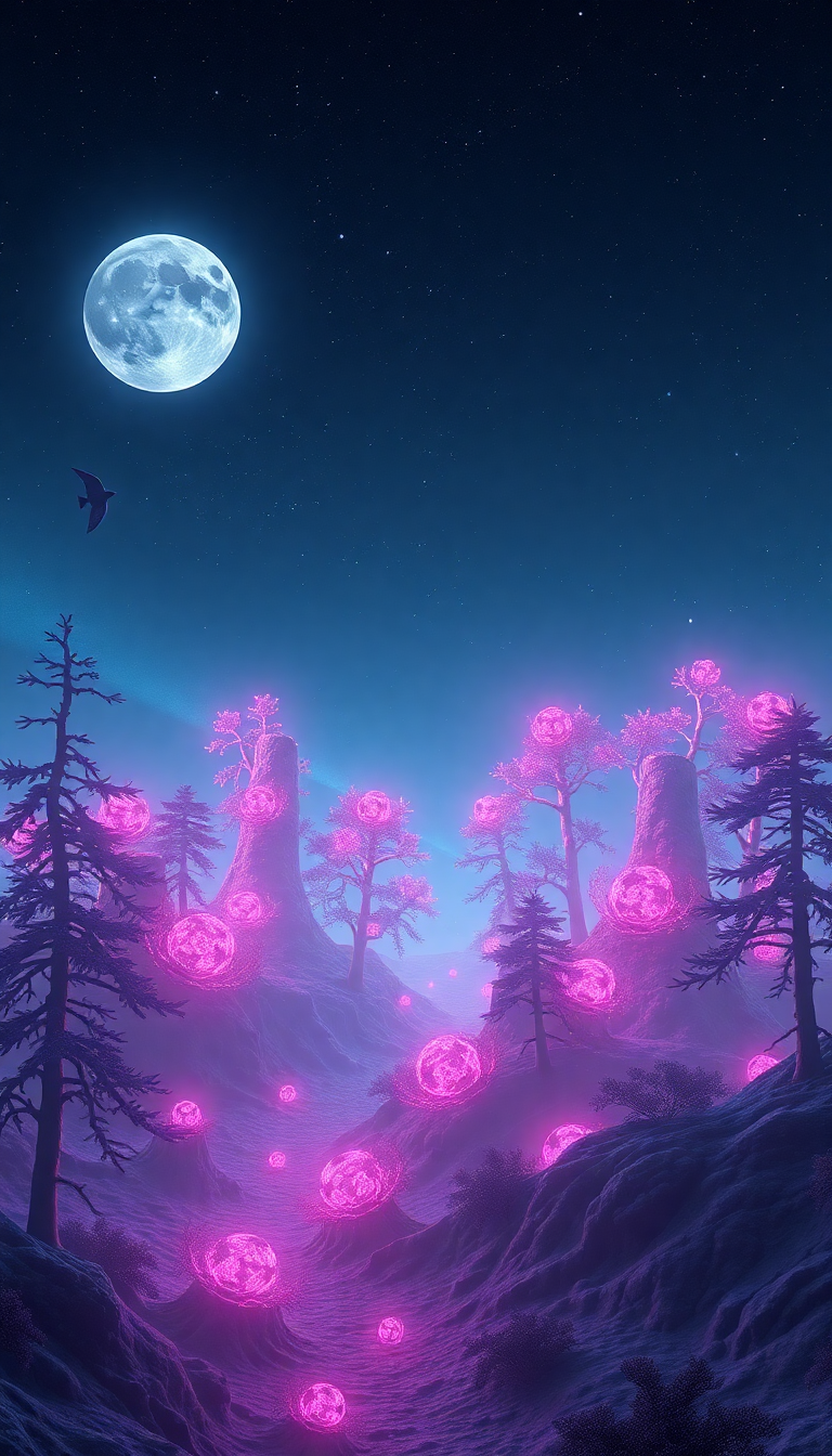 Bioluminescent Alien Forest On Distant Digital art Wallpaper