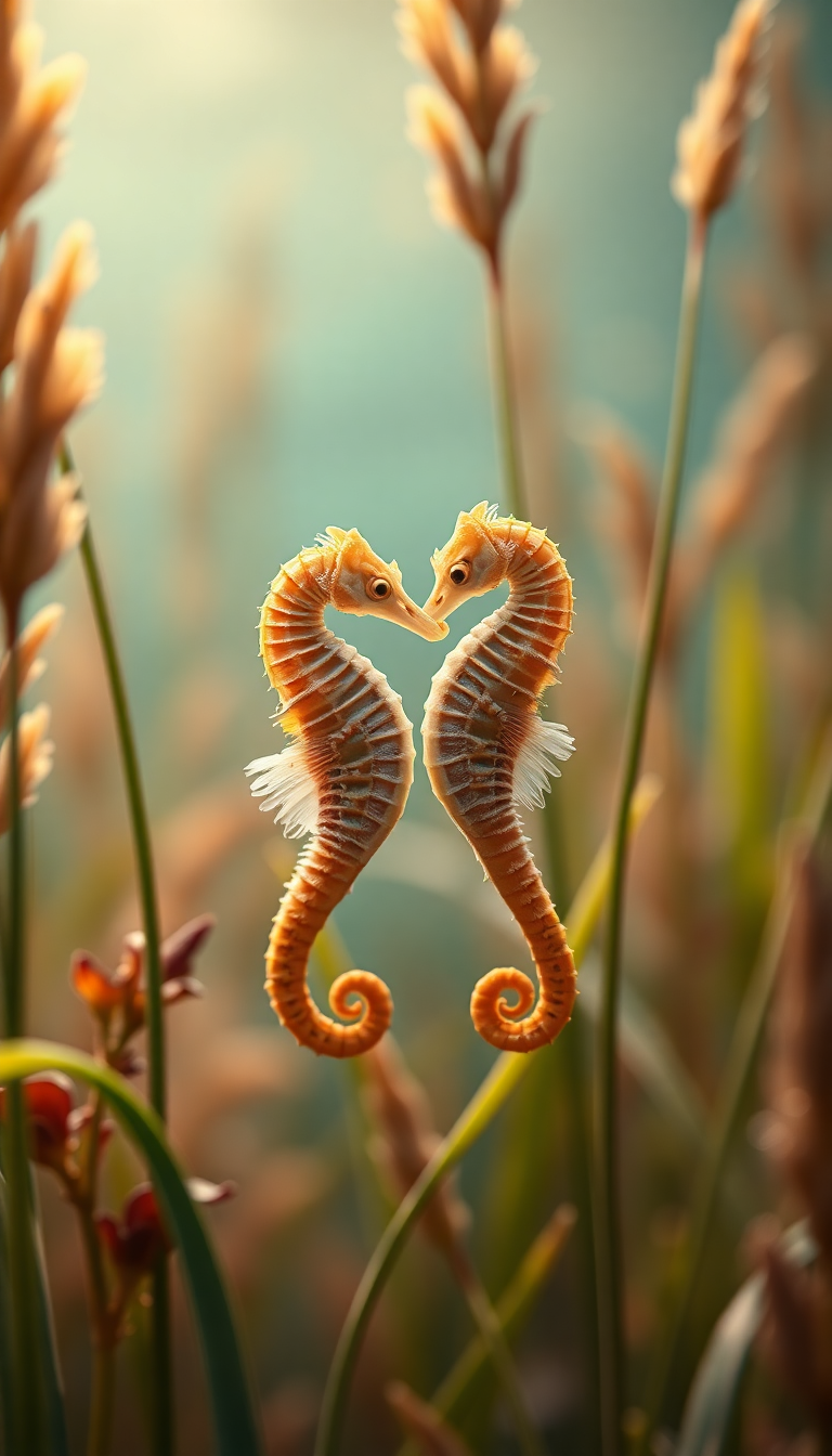 Seahorse Couple Dancing Seagrass Magical Aesthetic Wallpaper