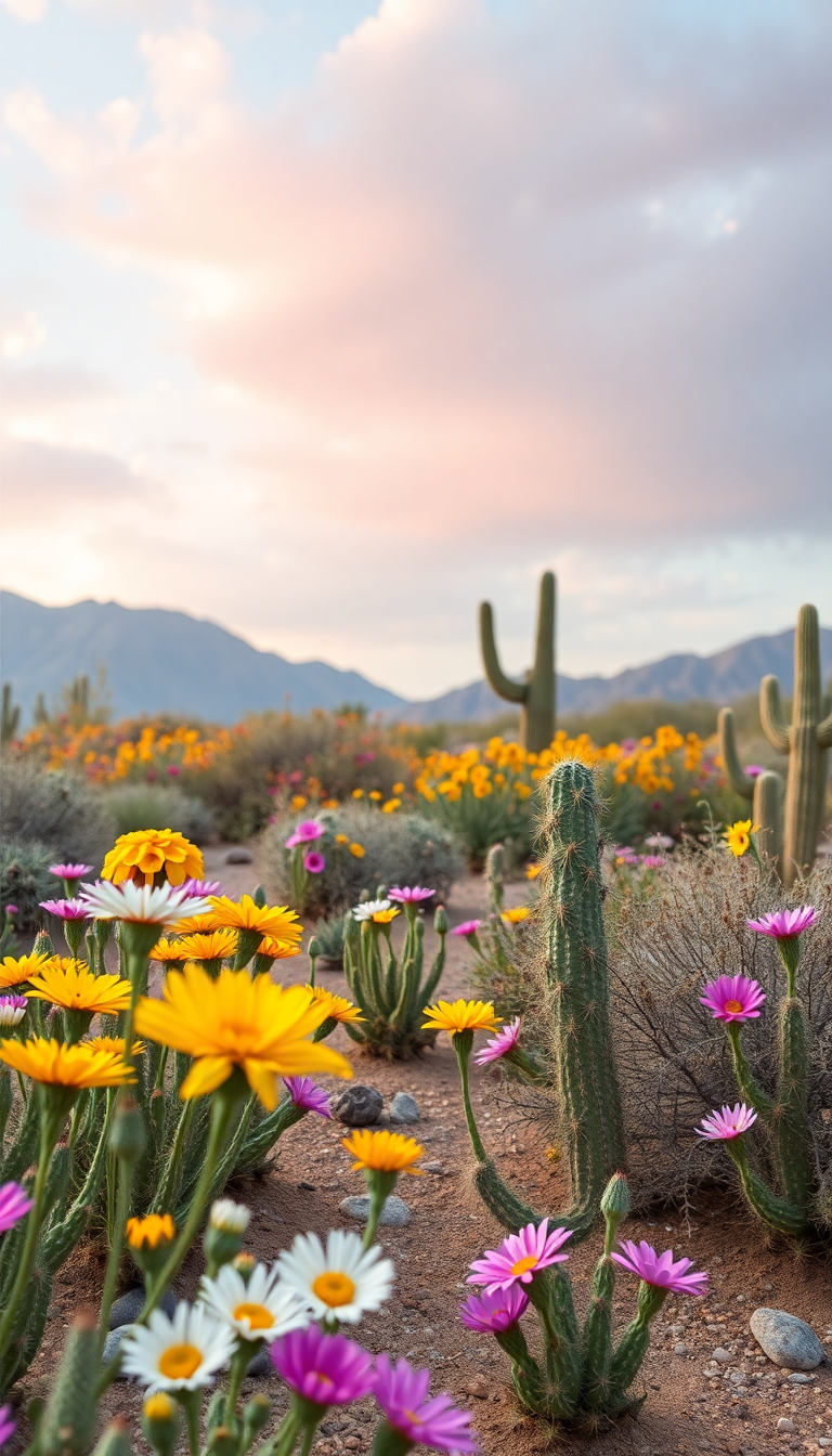 Blooming Desert After Rain Wildflowers Photorealistic Wallpaper