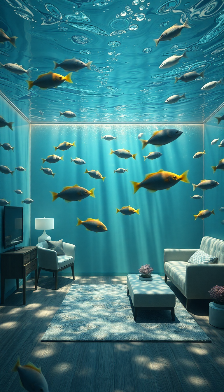 Room Underwater Furniture Floating Fish Digital art Wallpaper
