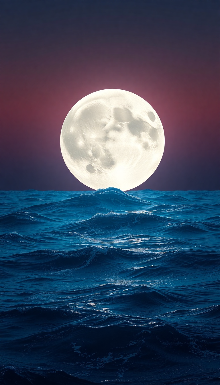 Giant Moon Touching Ocean Surface Digital art Wallpaper