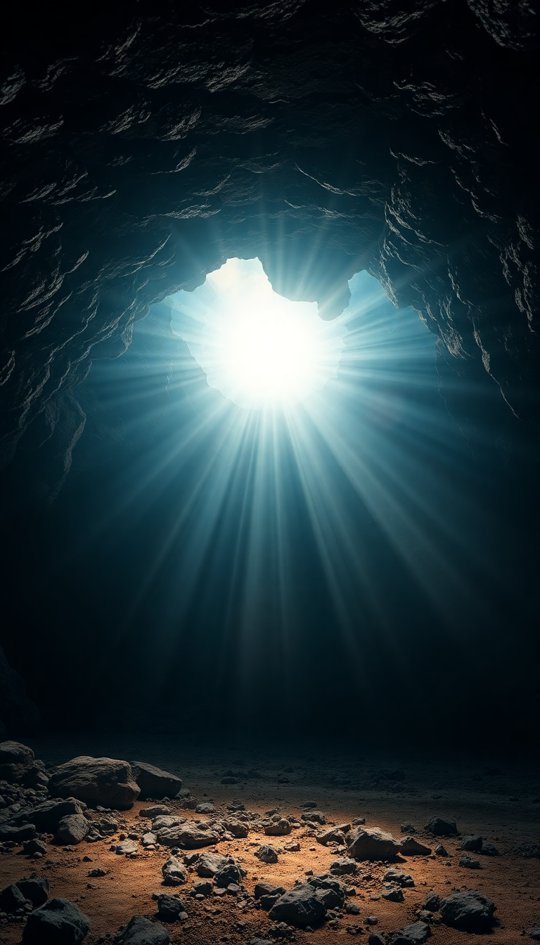 Underwater Cave Entrance Light Streaming Photorealistic Wallpaper