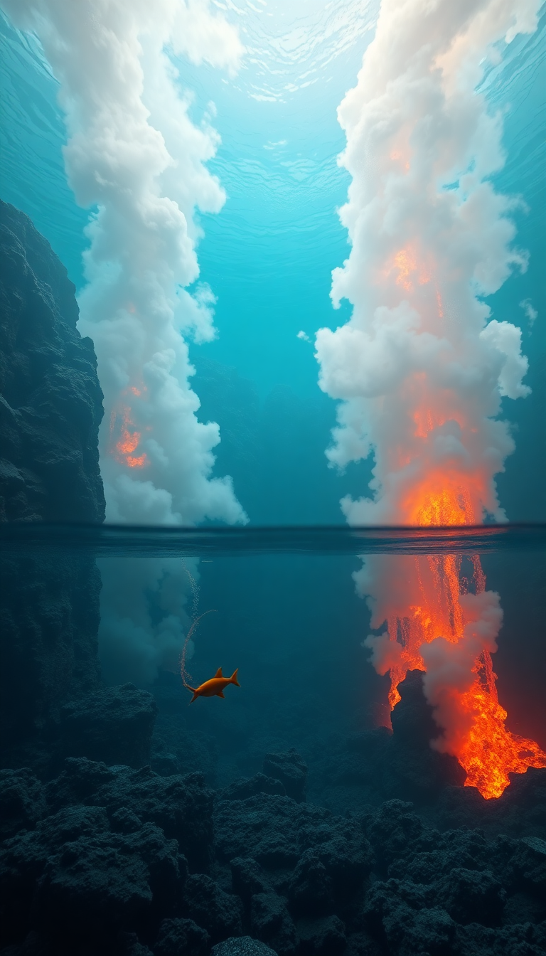 Underwater Volcano Vents Smoke Sea Photorealistic Wallpaper