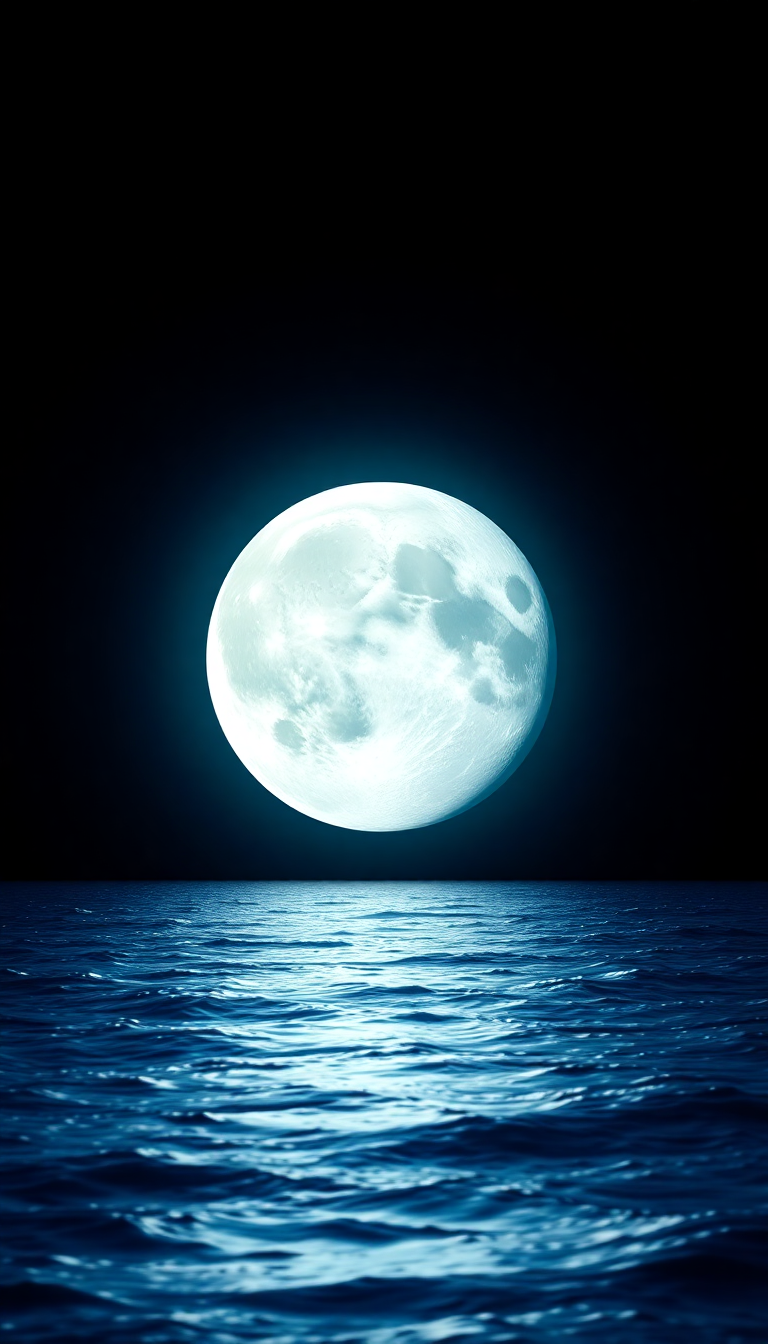Giant Moon Touching Ocean Surface Digital art Wallpaper