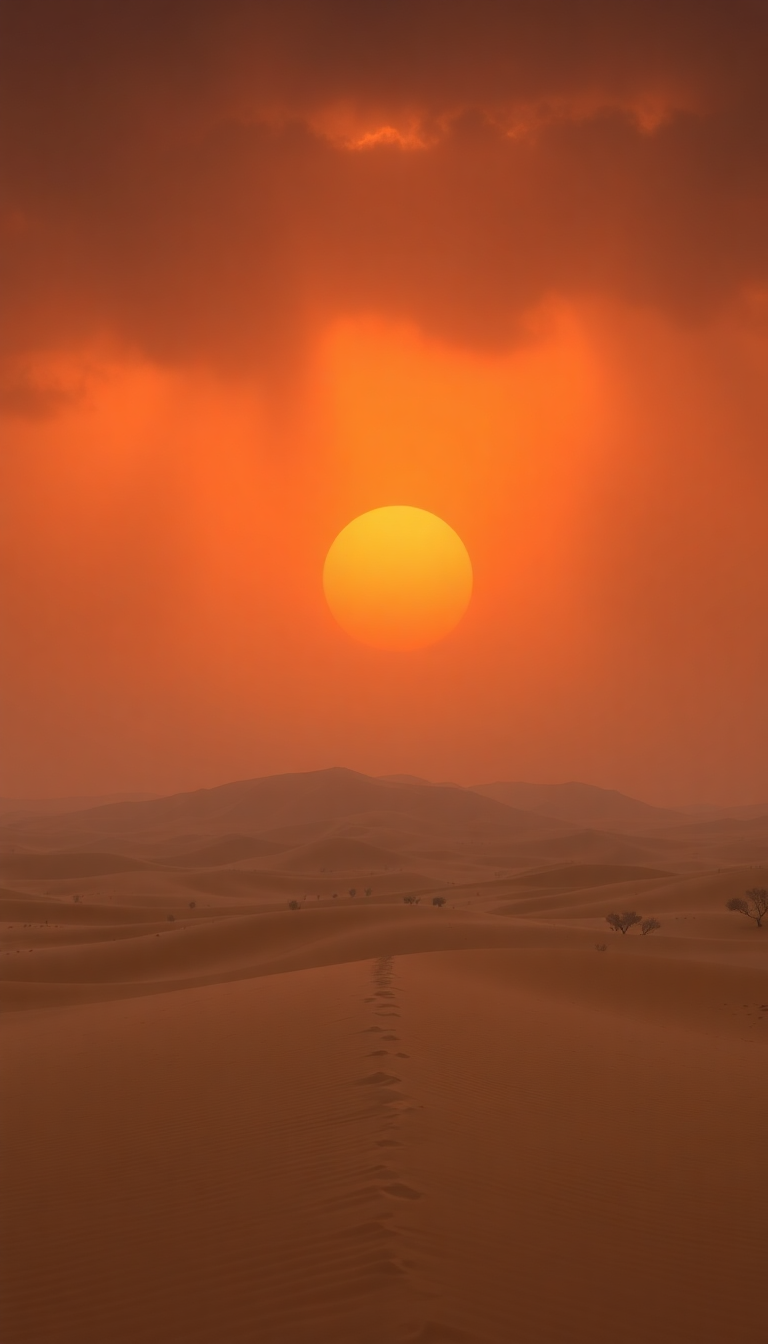 Sandstorm Approaching Desert Dramatic Orange Photorealistic Wallpaper