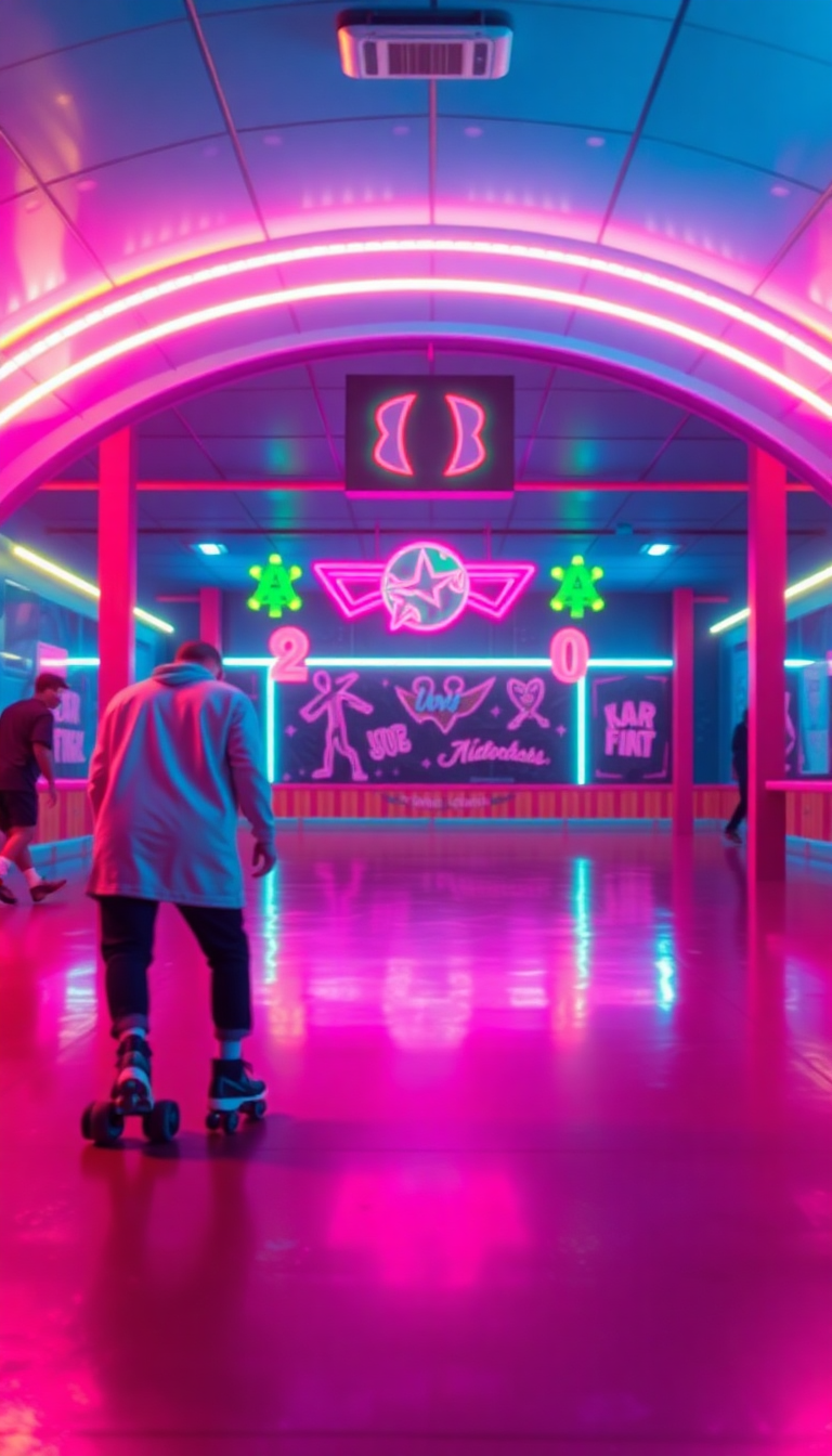 Roller Skating Rink 80s Neon Photorealistic Wallpaper