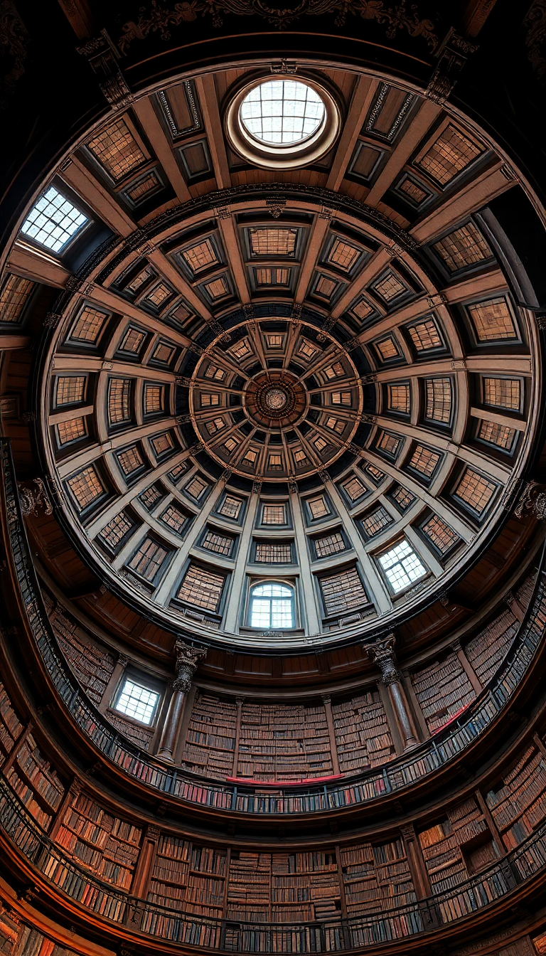 Library Spiral Dome Ceiling Old Photorealistic Wallpaper