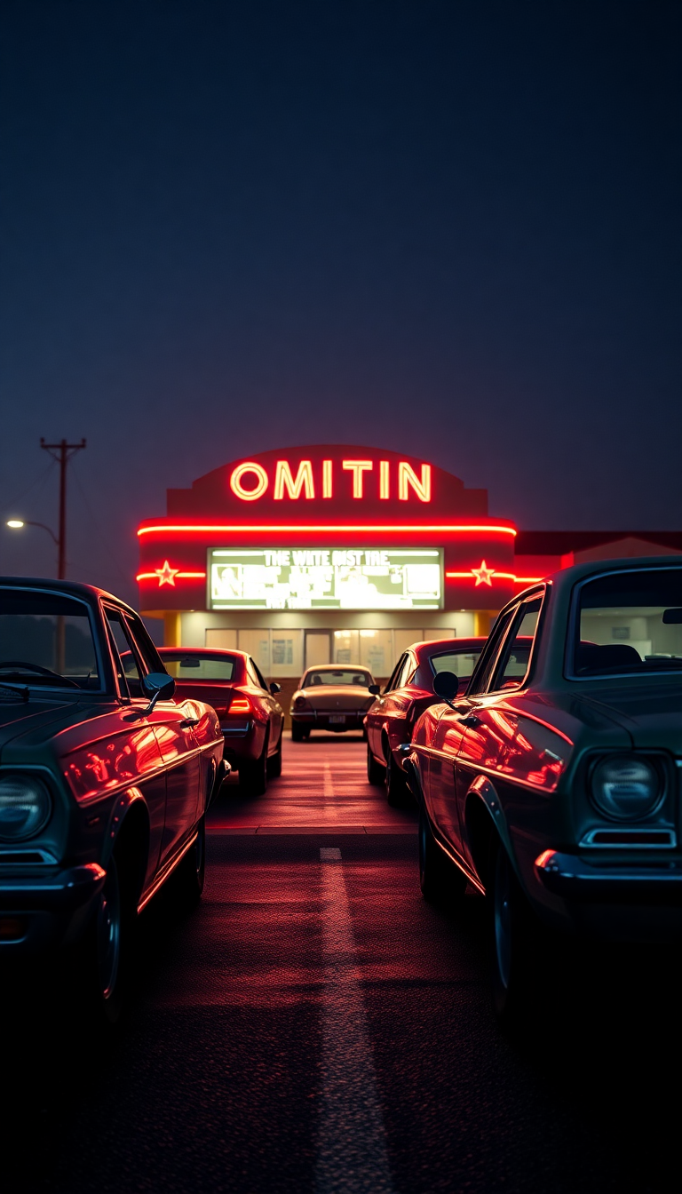 Drive-in Movie Theater Night Classic Photorealistic Wallpaper