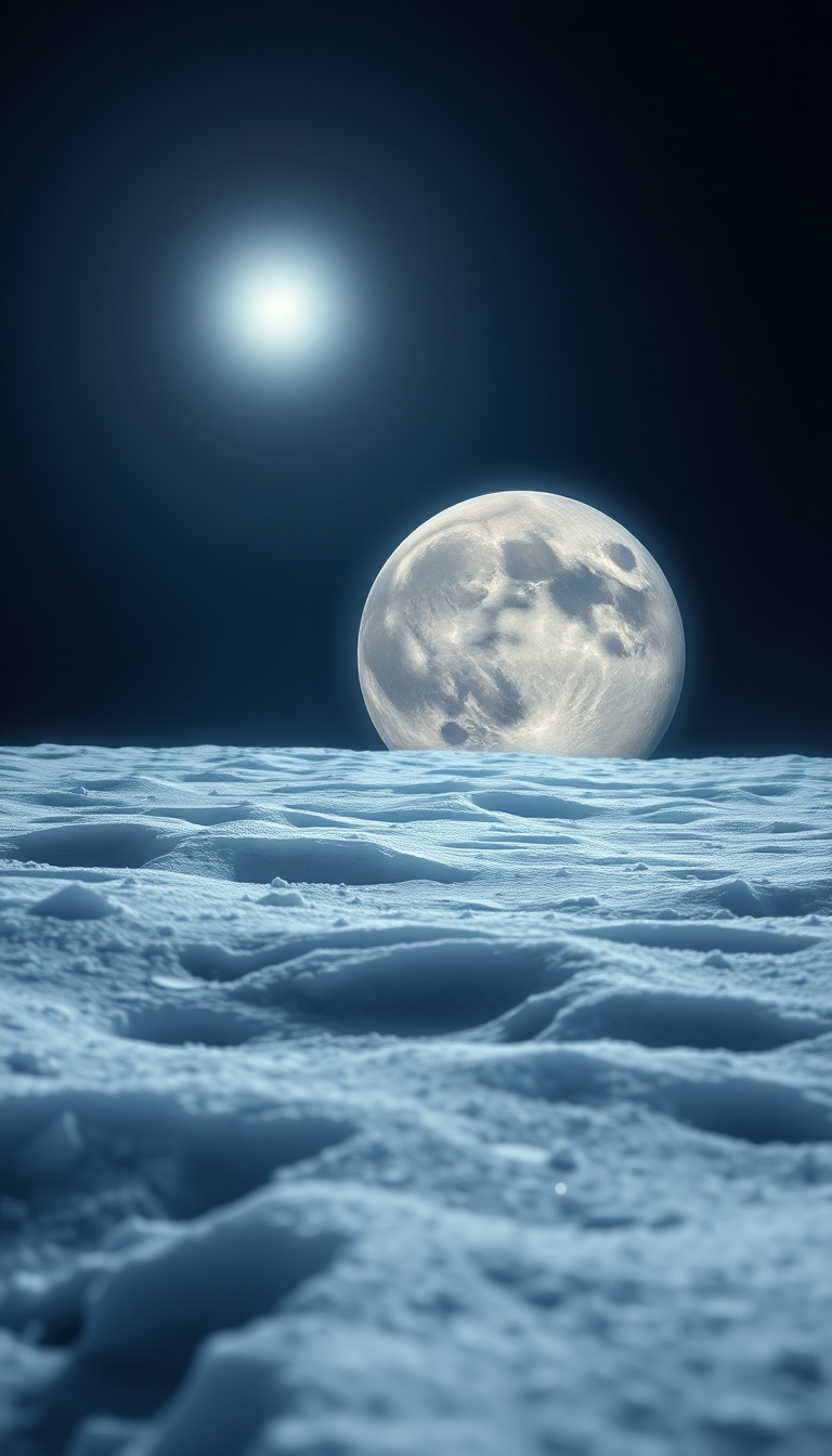 Frozen Moon Surface With Jupiter Photorealistic Wallpaper