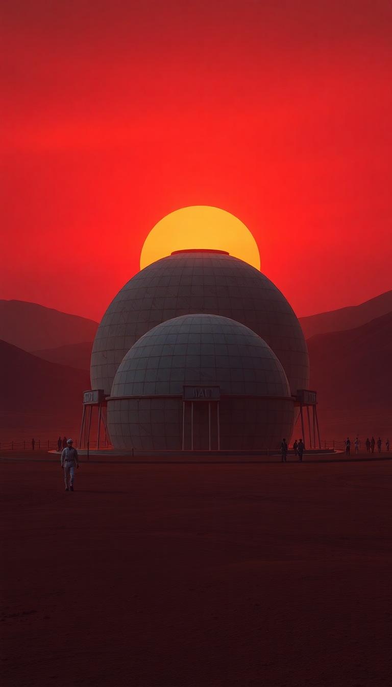Mars Colony Dome At Sunset Digital art Wallpaper
