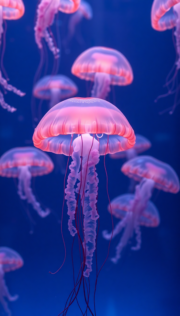 School Of Jellyfish Pulsing Glowing Photorealistic Wallpaper