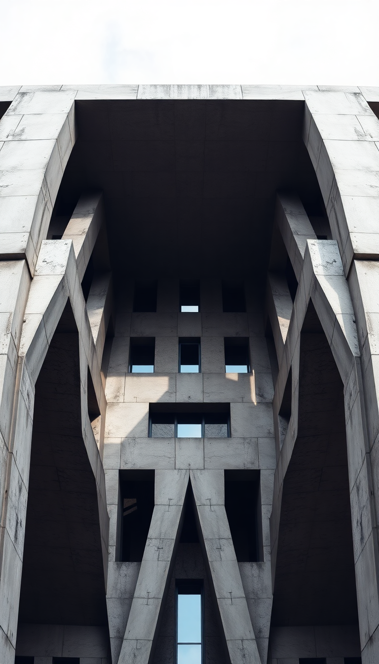 Brutalist Architecture Concrete Geometric Shadows Photorealistic Wallpaper