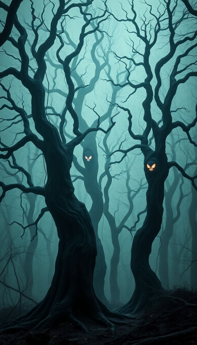 Dark Enchanted Forest Twisted Trees Digital art Wallpaper