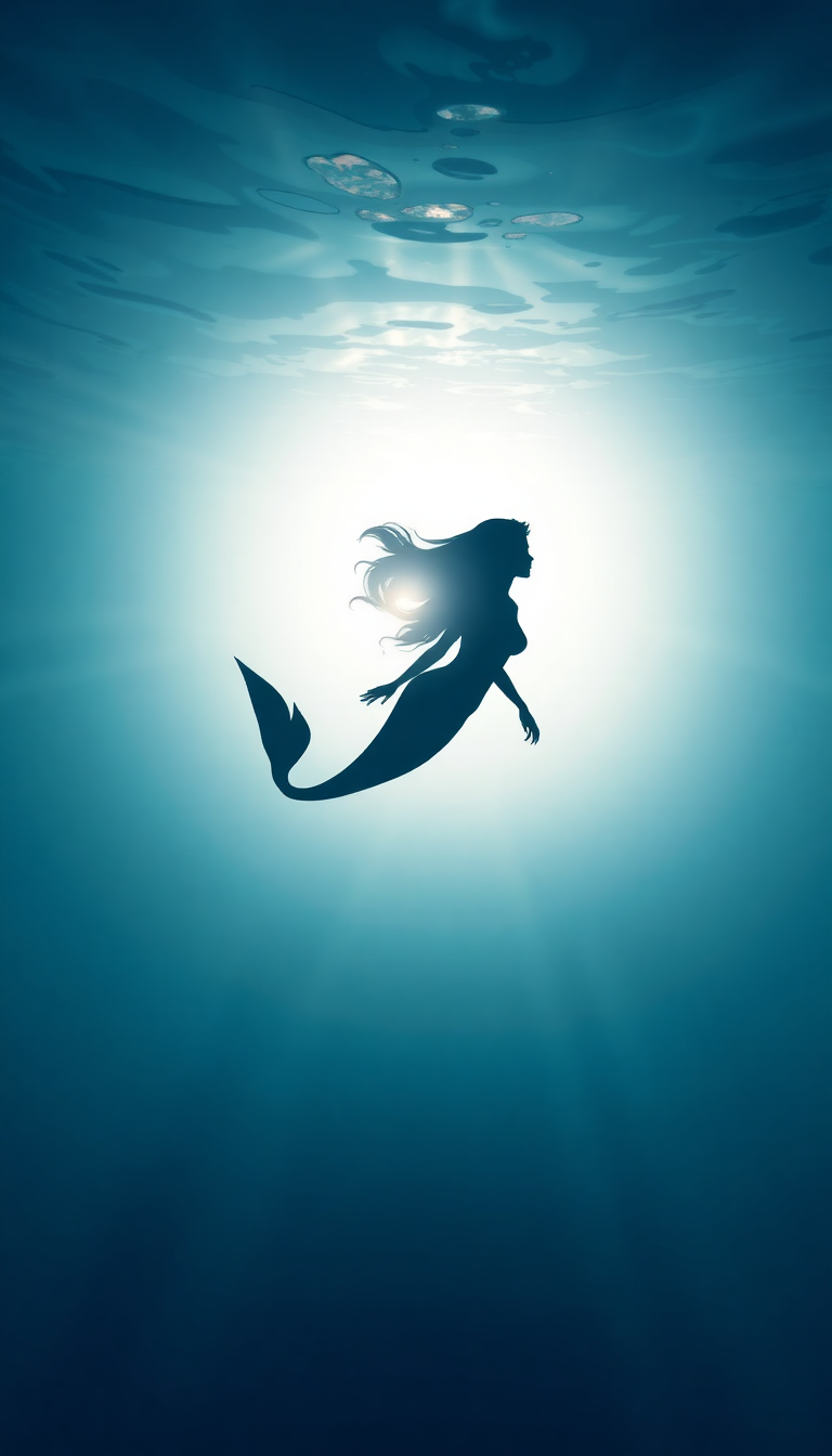 Mermaid Silhouette Swimming Toward Surface Digital art Wallpaper