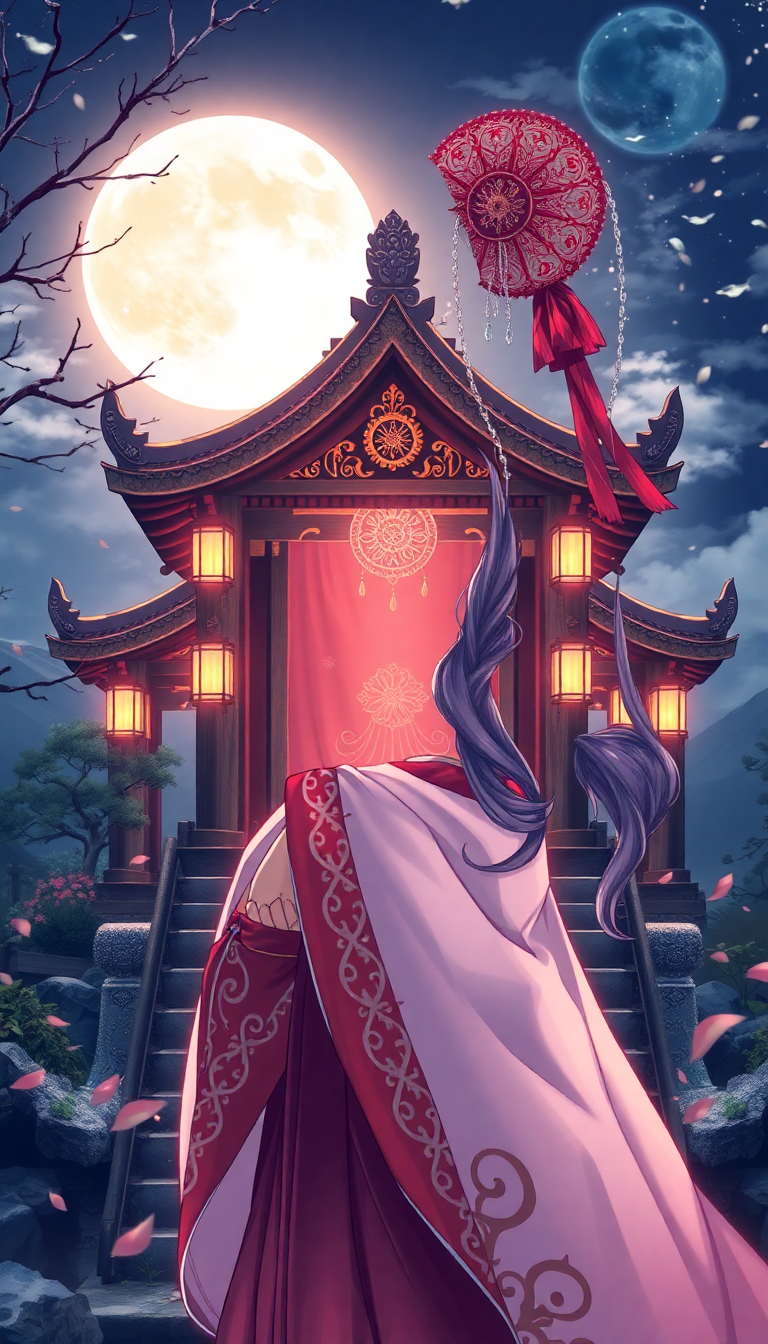 Moonlit Shrine Maiden Anime Mystical Anime Wallpaper