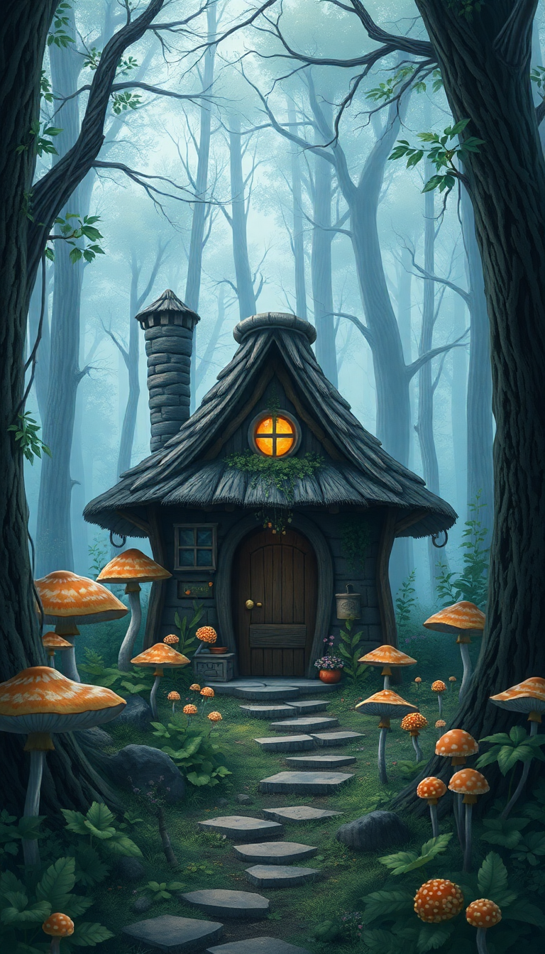 Witch Cottage In Forest Mushrooms Anime Wallpaper
