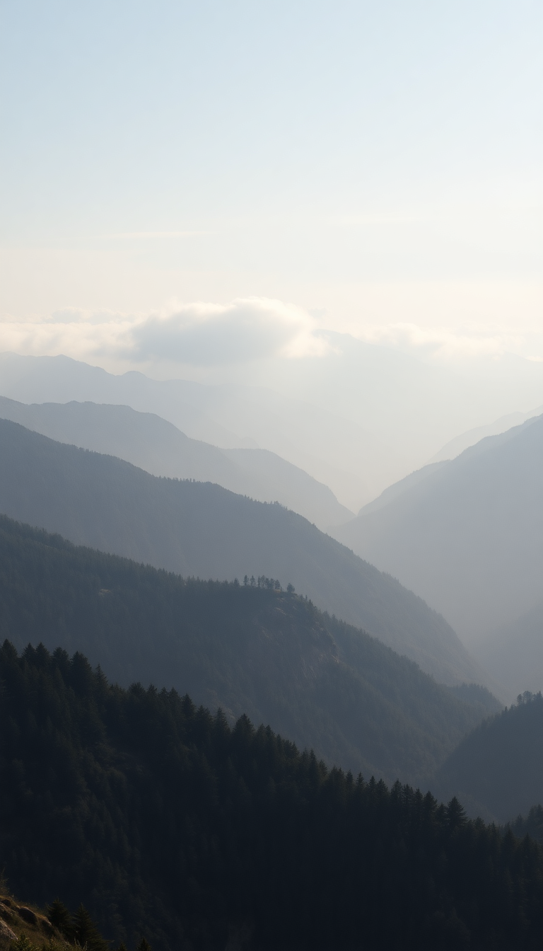 Fog Rolling Over Mountains Valley Photorealistic Wallpaper