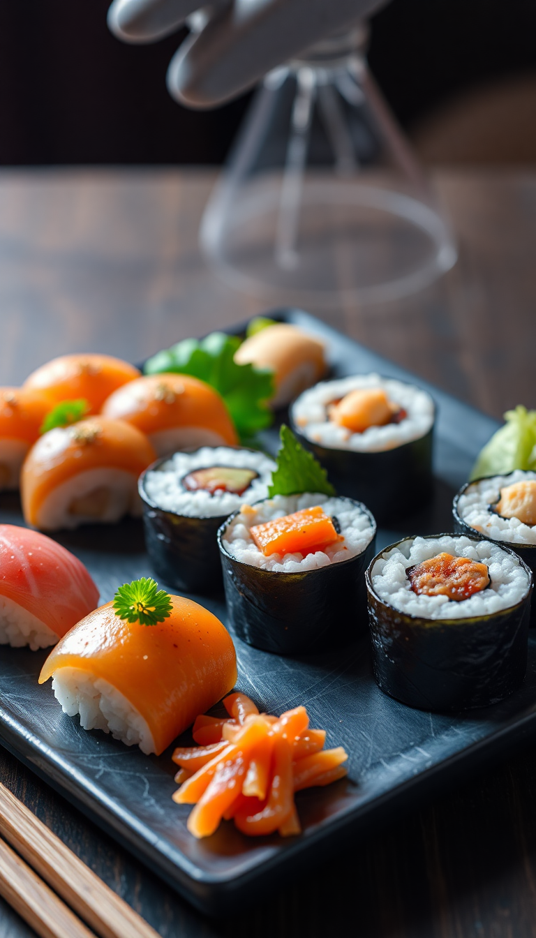 Fresh Sushi Arrangement Artistic Plating Photorealistic Wallpaper