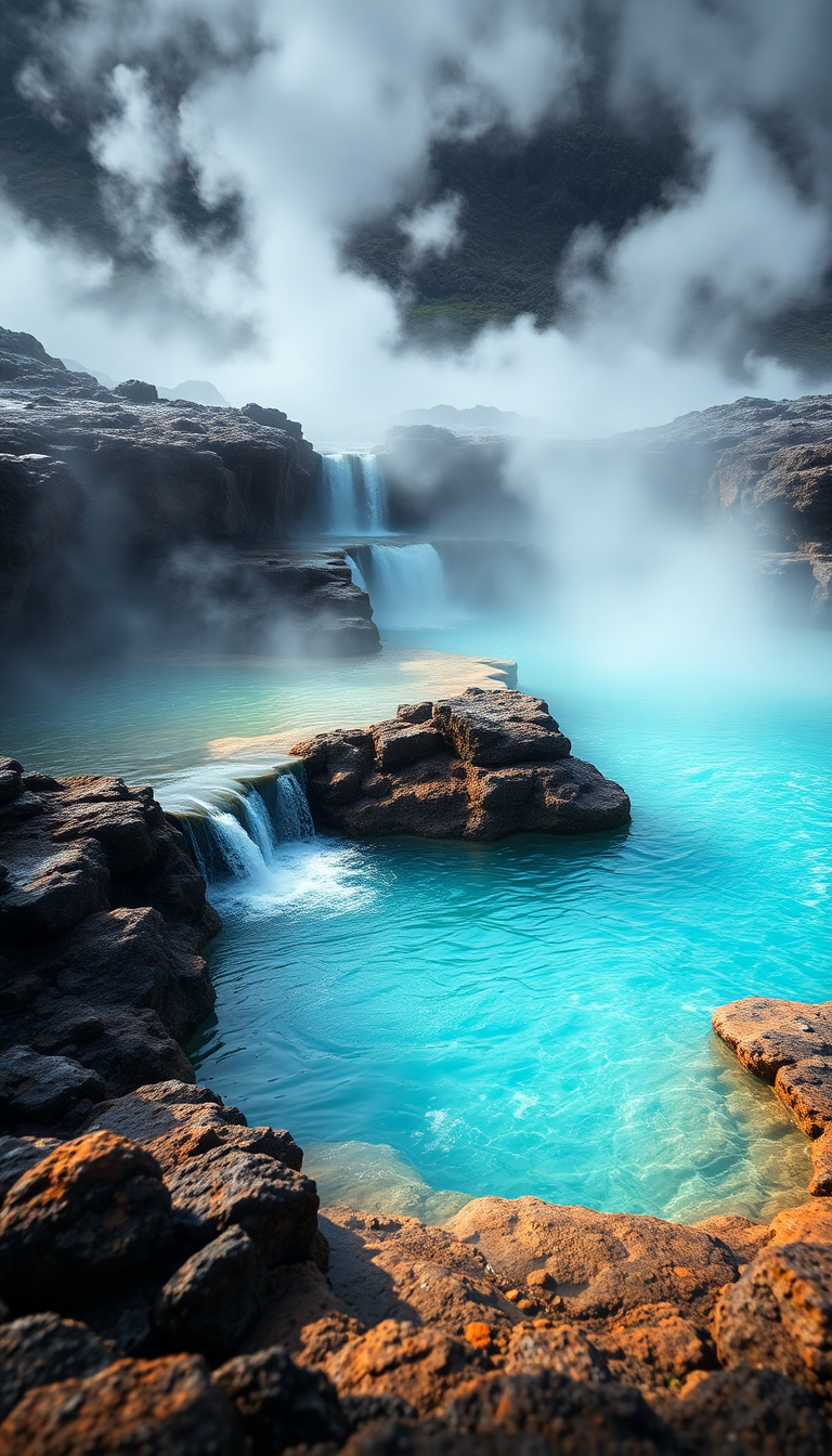 Volcanic Hot Springs Steam Rising Photorealistic Wallpaper