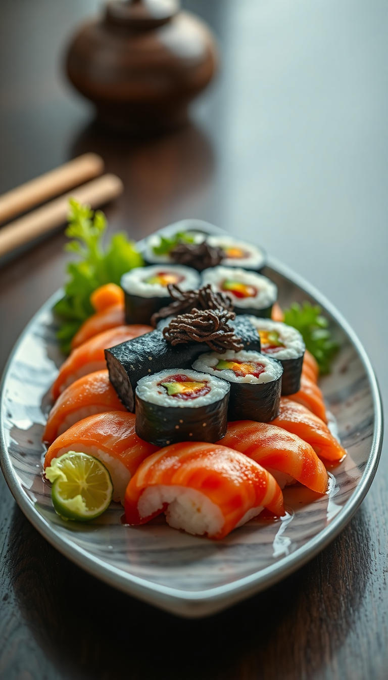 Fresh Sushi Arrangement Artistic Plating Photorealistic Wallpaper