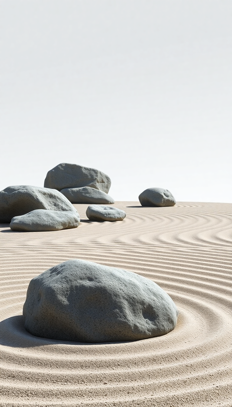 Zen Rock Garden Raked Sand Photorealistic Wallpaper