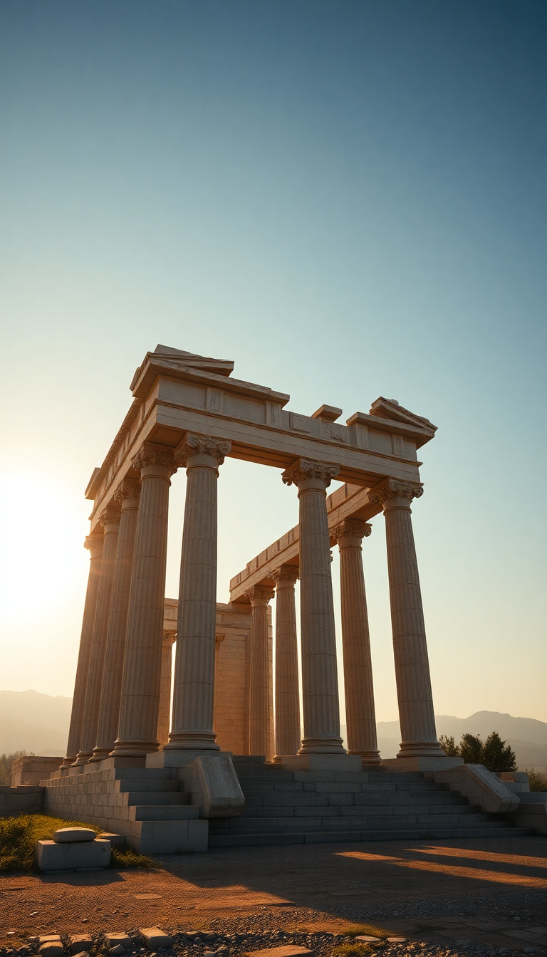 Ancient Greek Temple Ruins Golden Photorealistic Wallpaper
