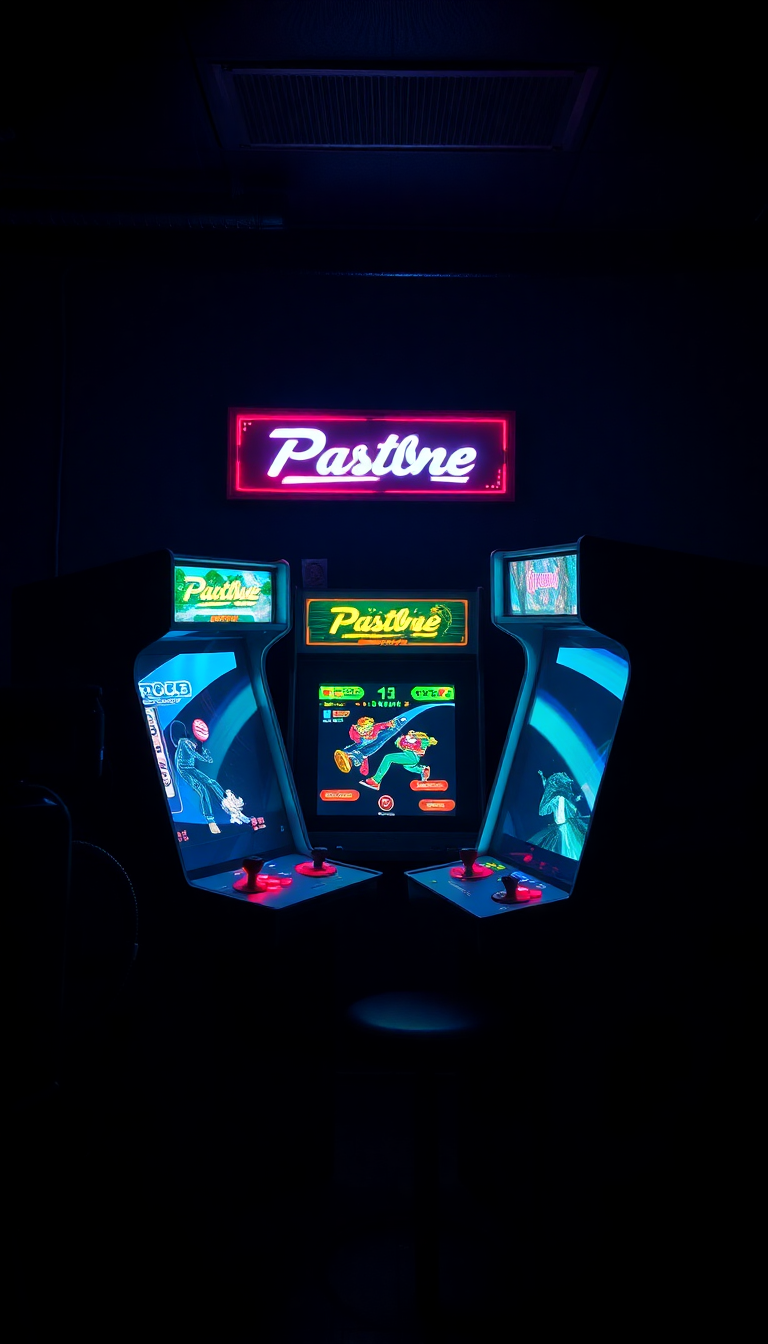 Old Arcade Machines Dark Room Photorealistic Wallpaper